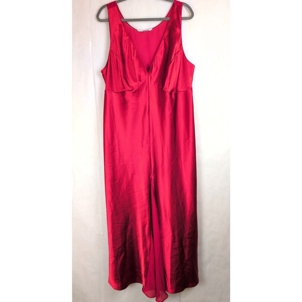 Cacique red satin sheer back maxi slip dress Size 18/20 Coquette Romantic Party